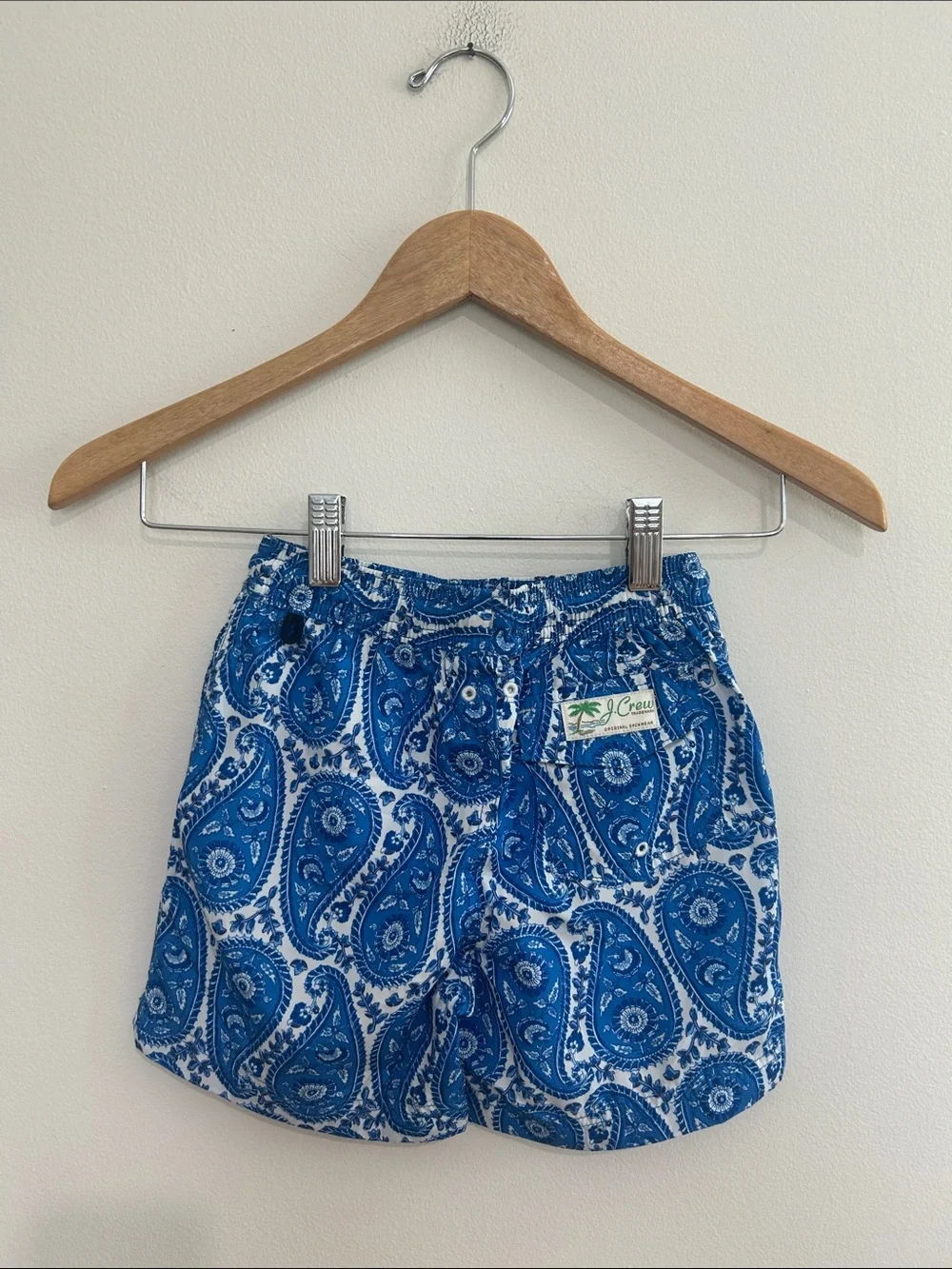 J. Crew Crewcuts Boys Blue Paisley Kids Swim Trunks Size 4 EUC